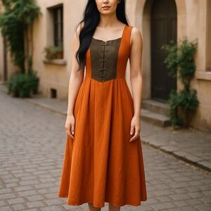 Original Vintage Alphorn Trachtenmode Dress Size 36 Orange Brown Midi Sleeveless